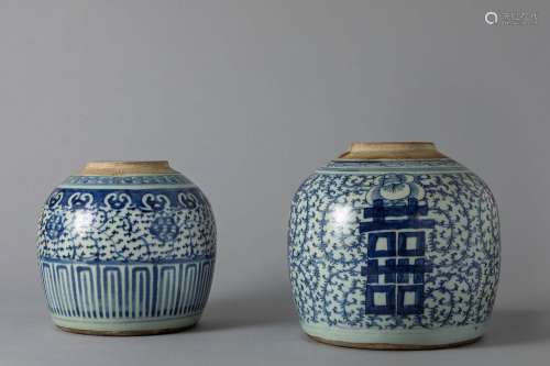 Two blue and white porcelain jars. China, late 19th century