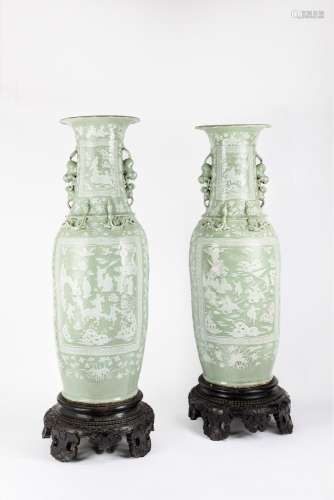 A pair of very large celadon vases. China, 19th century