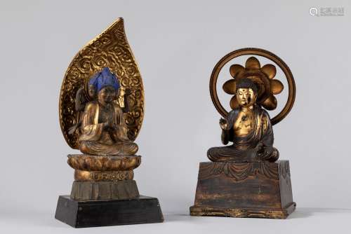 Two carved wood deities. Japan, 19th century