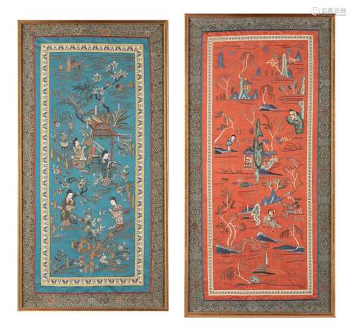 Two embroidered silk panels. China, late Qing dynasty