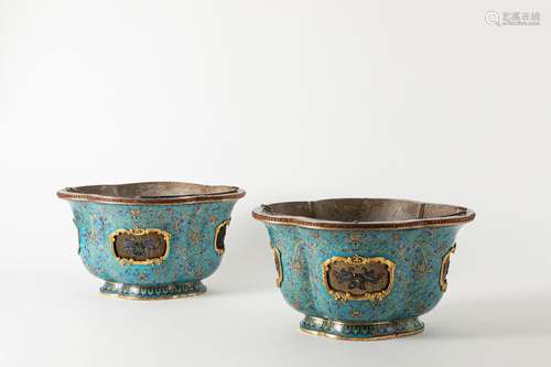 A pair of cloisonnè enamel jardinieres. China, late 18th/ ea...