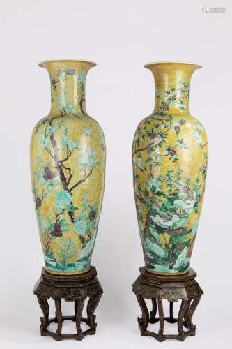 A pair of very large yellow ground porcelain vases. China, m...