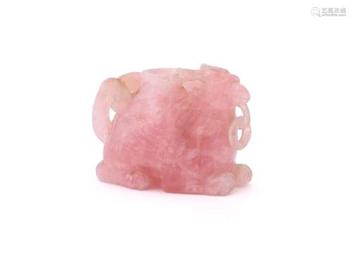 An attractive Chinese rose quartz 'Mythical Beast' water dro...