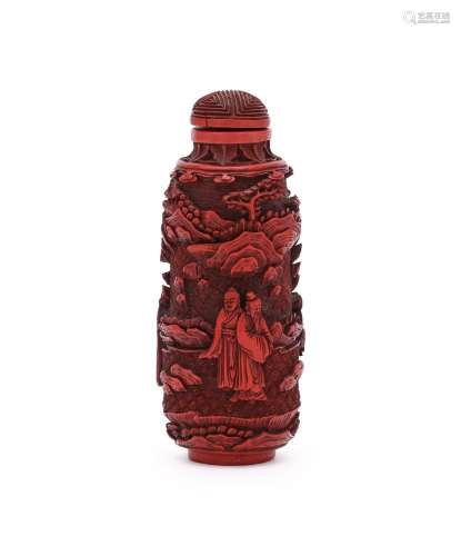 A Chinese cinnabar lacquer snuff bottle and cover