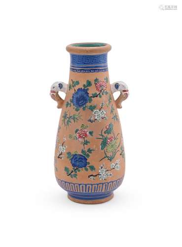 A Chinese enamelled yixing twin handled vase