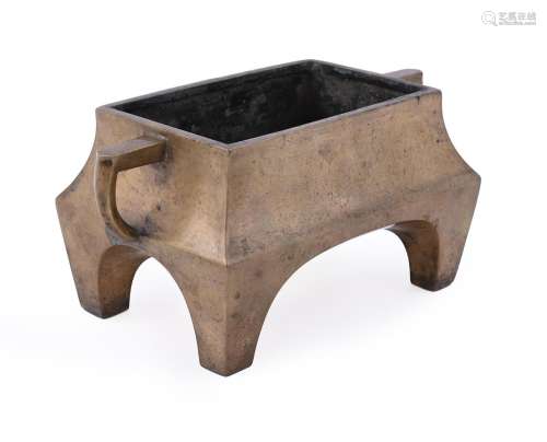 A Chinese rectangular bronze censer