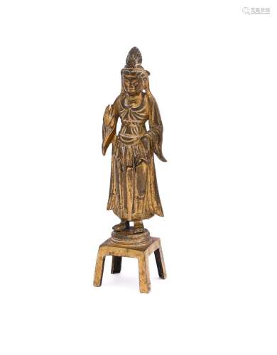 A Chinese gilt-bronze of Guanyin