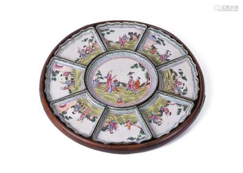 A Chinese canton enamel sweetmeat set and tray