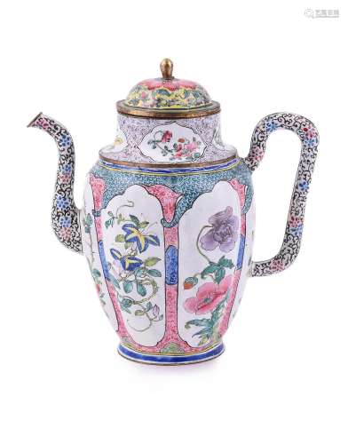A Chinese Canton enamel tea pot and cover