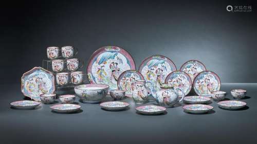 A rare Chinese Famille Rose Canton enamel tea service