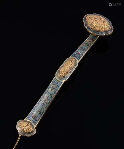 A large Chinese cloisonne ruyi sceptre