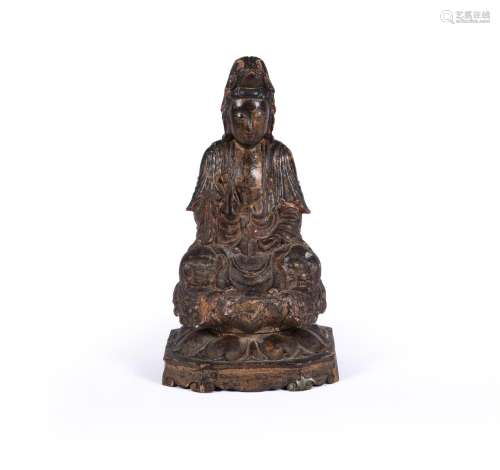 A Chinese lacquered camphor wood guanyin