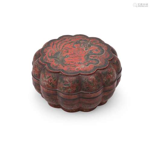 A Chinese red lacquer 'marriage' box and cover