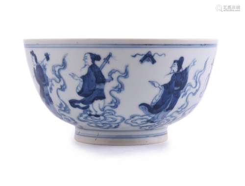 A Chinese blue and white 'Eight Immortals' bowl
