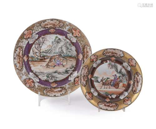 Two Chinese Famille Rose 'Rockefeller' pattern plates