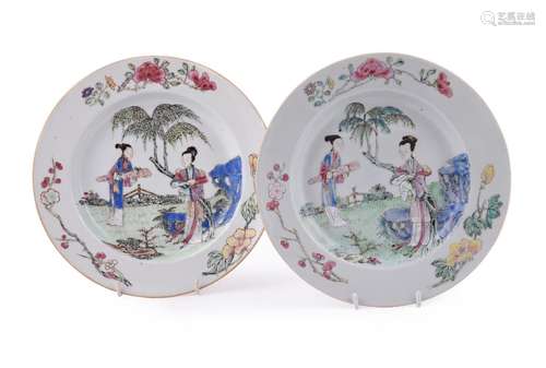 A pair of Chinese Famille Rose plates