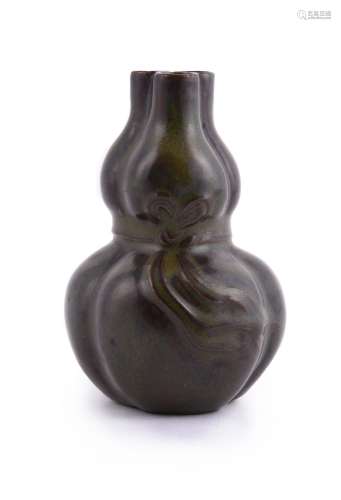 A Chinese tea dust triple-neck double-gourd vase