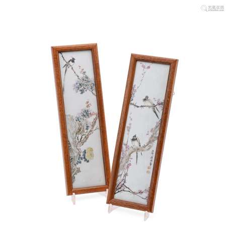 A pair of qianjiang style porcelain panels by Jin Pinqin (19...