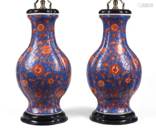 A pair of Chinese lobed oval vases