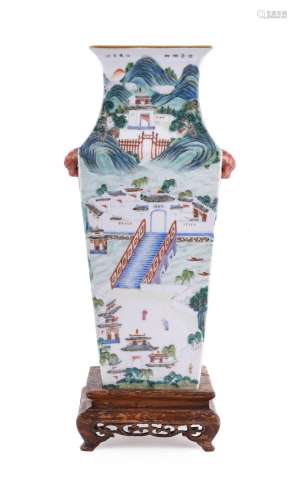 A Chinese famille rose square vase