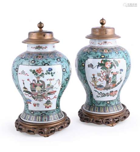 A pair of Chinese famille verte baluster vases