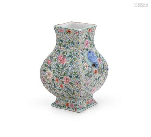 A Chinese green-ground Famille Rose vase