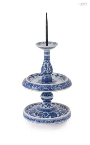 A Chinese blue and white candle holder