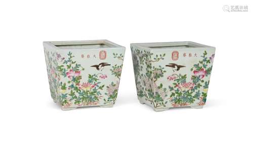 A pair of Chinese famille rose flower pots