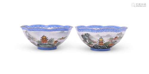 A pair of Chinese 'Egg shell' porcelain octagonal bowls