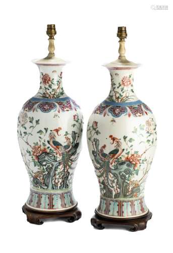 A LARGE PAIR OF CHINESE FAMILLE ROSE BALUSTER VASES MOUNTED ...