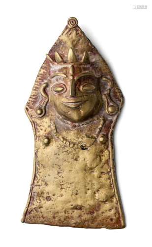 A BRASS SIVA MASK (MOHRA)