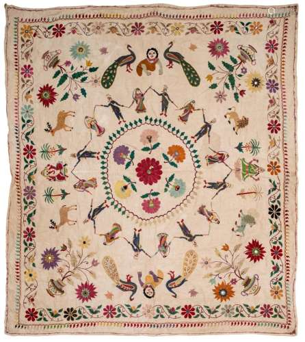 AN EMBROIDERED COTTON WALL HANGING (CHAKLA)