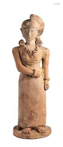 A LARGE MAJAPAHIT TERRACOTTA FIGURE OF A MAIDEN
