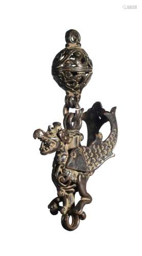 A JAVANESE BRONZE SECTION FROM A HANGING LAMP