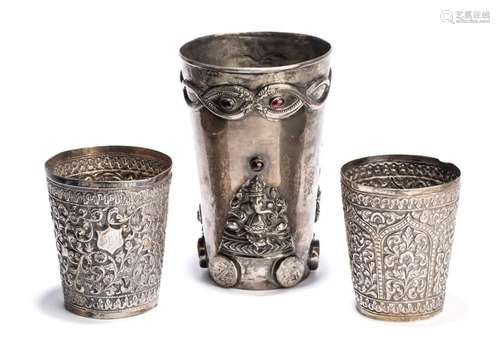 THREE SILVER BEAKERS