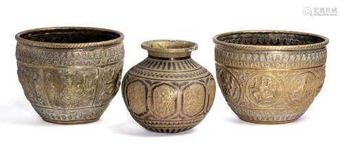 THREE BRASS VESSELS