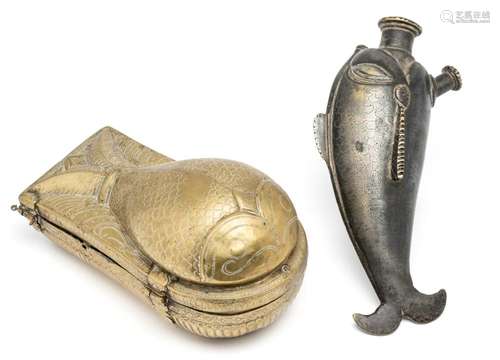 TWO BRASS VESSELS IN THE FORM OF FISH