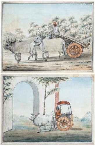 TWO SCENES DEPICTING OX-CARTS