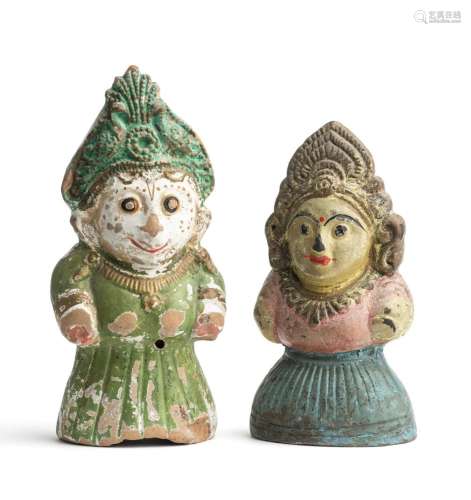 TWO PAINTED CLAY FIGURES OF SUBHADRA