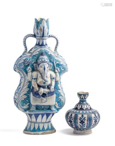 TWO JAIPUR BLUE AND WHITE VESSELS