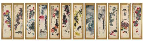 Twelve Pages of Chinese Scroll Painting By Qi Baishi