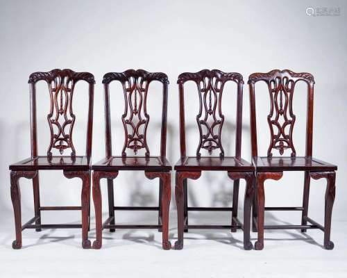 A Group of Four Chinese Annatto Chairs
