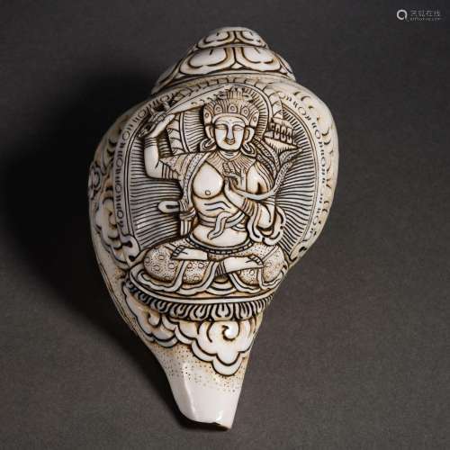 A Tibetan Carved Ritual Conch Shell