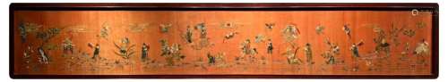 A Chinese embroidered hanging panel of figural story