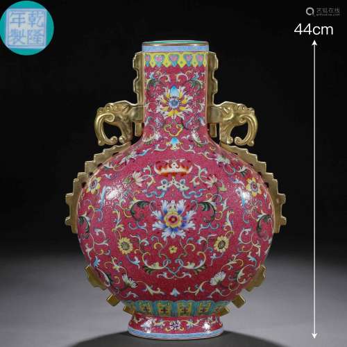 A Chinese Famille Rose and Gilt Flower Vase