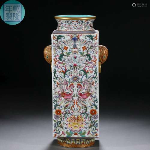 A Chinese Falangcai and Gilt Squared Vase
