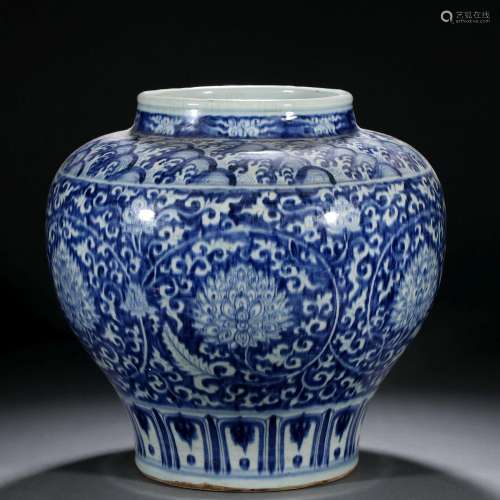 A Chinese Blue and White Lotus Scrolls Jar