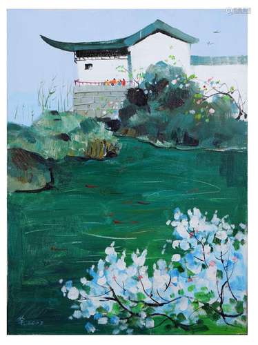 A Chinese Oil Painting By Wu Guanzhong