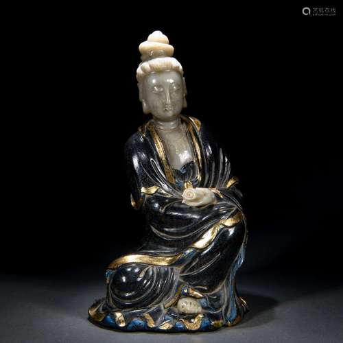 A Chinese Carved Soapstone Figure of Guanyin