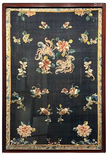 A chinese embroidered hanging panel of butterflies and flowe...